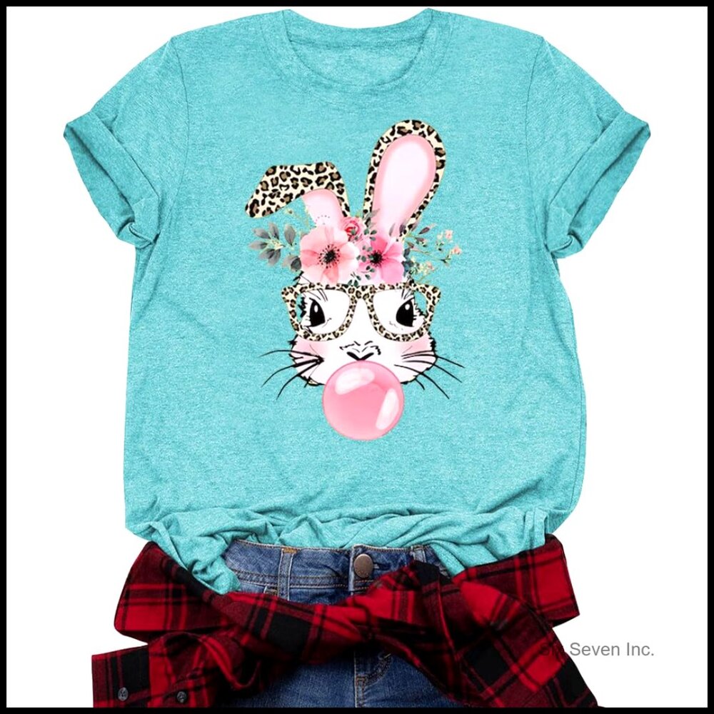 Cotton Blend Easter Bunny Printed T-Shirt Funny Rabbit Graphic Tee